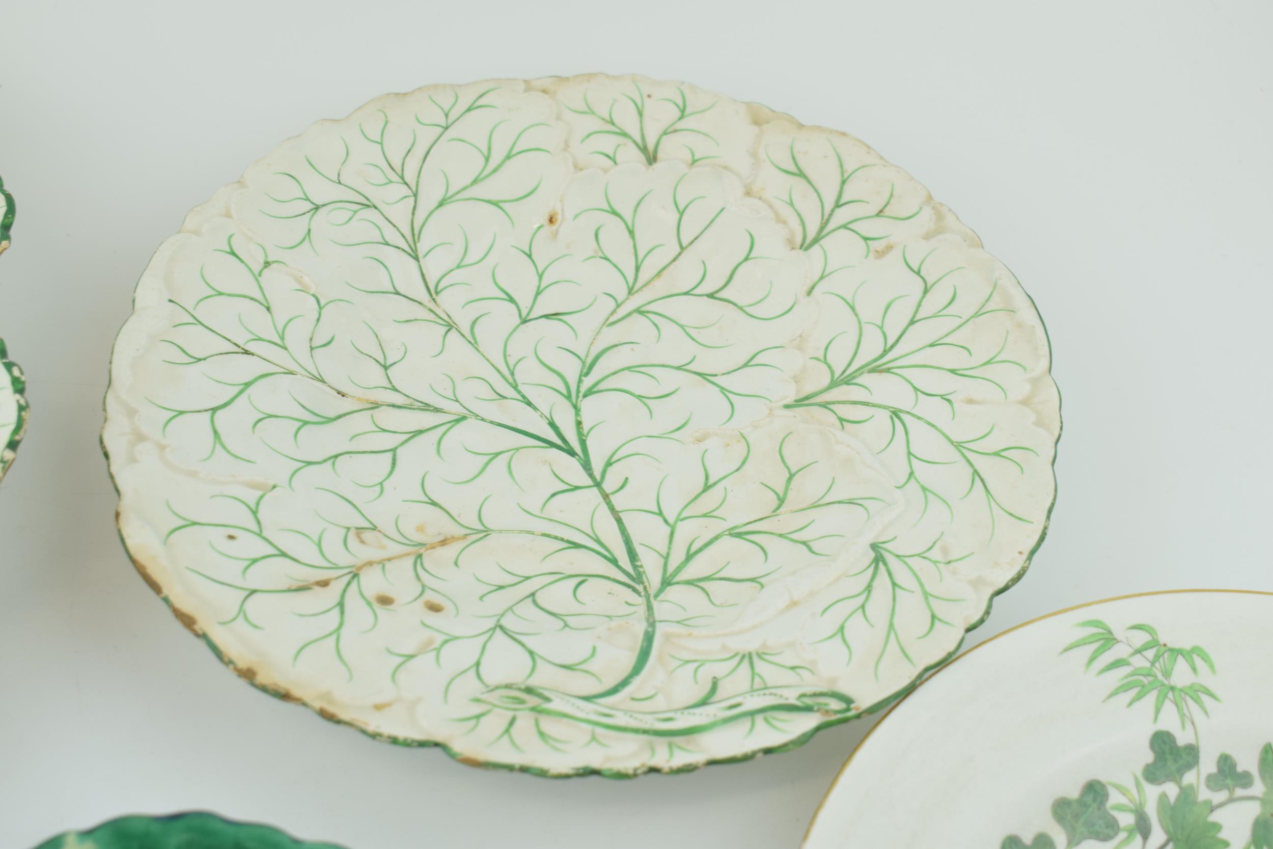 A group of early 19th century moulded green glaze and painted dessert wares and a similar Spode - Image 3 of 5