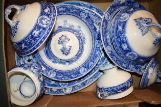 A Wedgwood blue and white transfer-printed flow blue “Ivanhoe” part dinner service, c. 1870-80, to