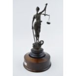 A bronze metal figure of Justice, Paris maker, 'Bronze Garanti Paris' Height 23cm. On wooden