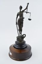 A bronze metal figure of Justice, Paris maker, 'Bronze Garanti Paris' Height 23cm. On wooden