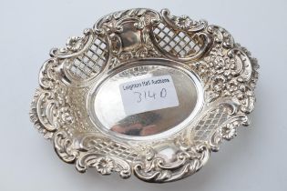 Silver ornate dish, 82.1 grams, Sheffield 1938, 15.5cm long.