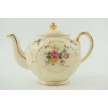 Sadler round large teapot decorated with roses, 23cm long. In good condition with no obvious
