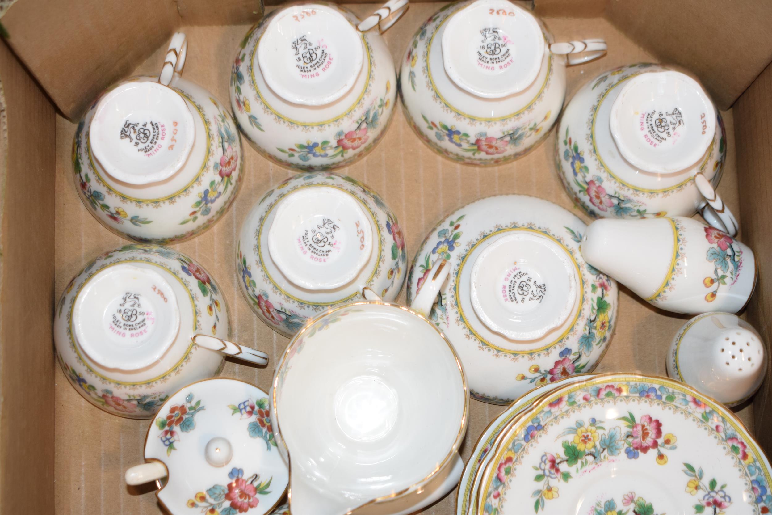 Coalport 'Ming Rose' tea service to include six cups and saucers, teapot, milk and sugar bowl - Image 2 of 3