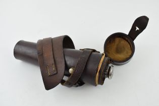 A leather saddle hip flask with silver topped flask inscribed 2nd Battalion The Durham Light
