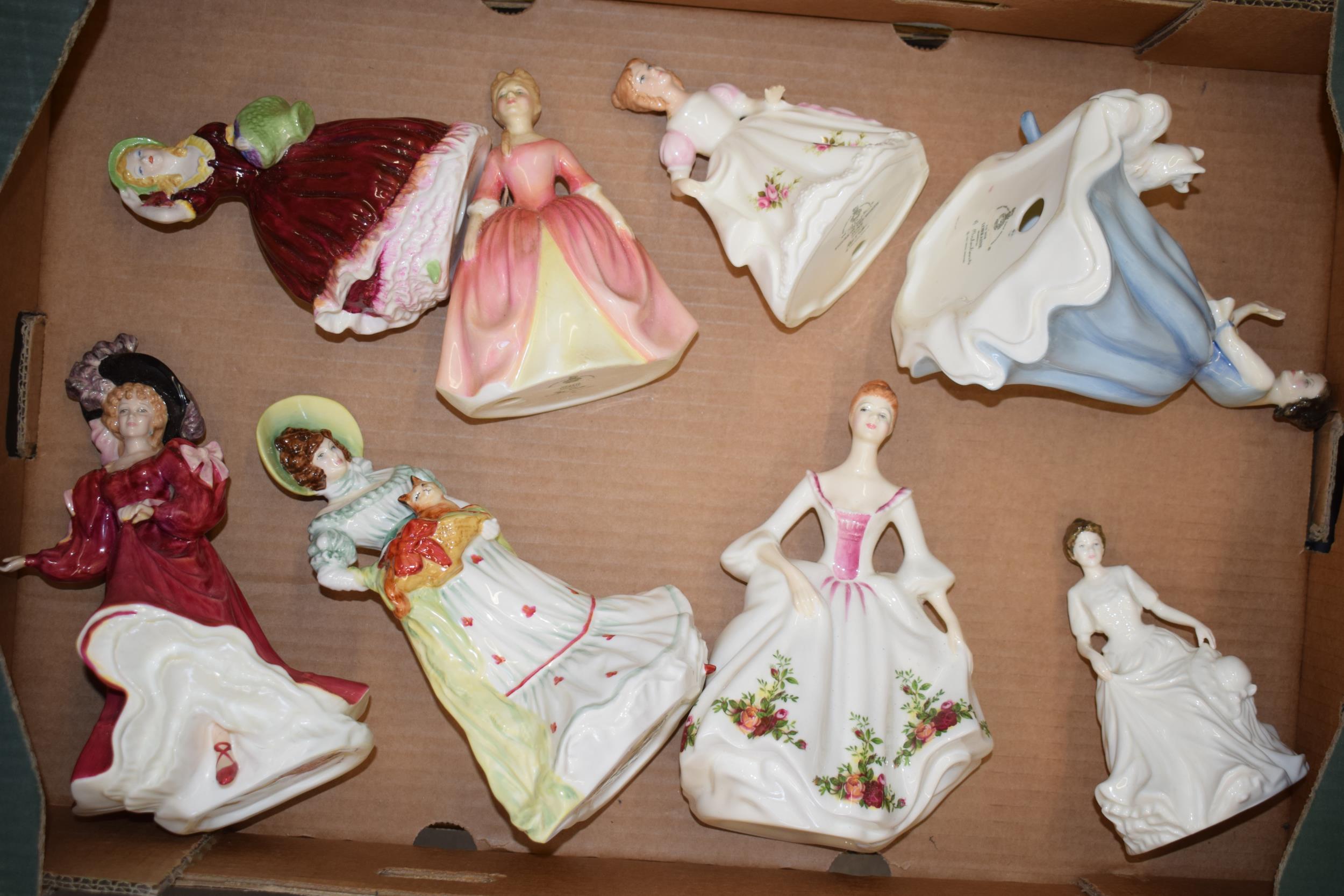 Royal Doulton figures to include Country Rose, Lorraine, Debbie and others with a Coalport figure