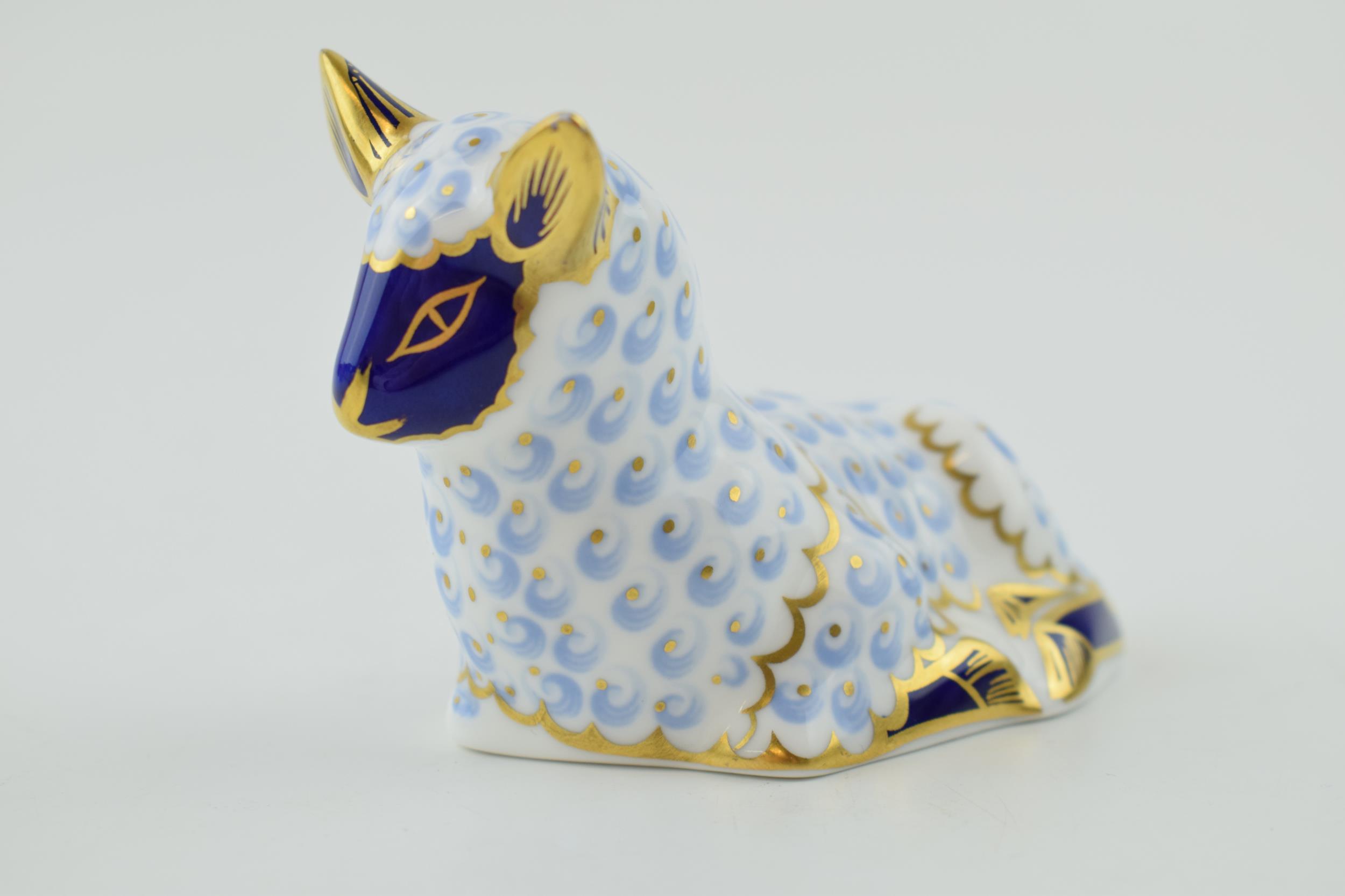 Royal Crown Derby paperweight in the form of an 'Lamb', first quality, gold stopper, Height 7cm.