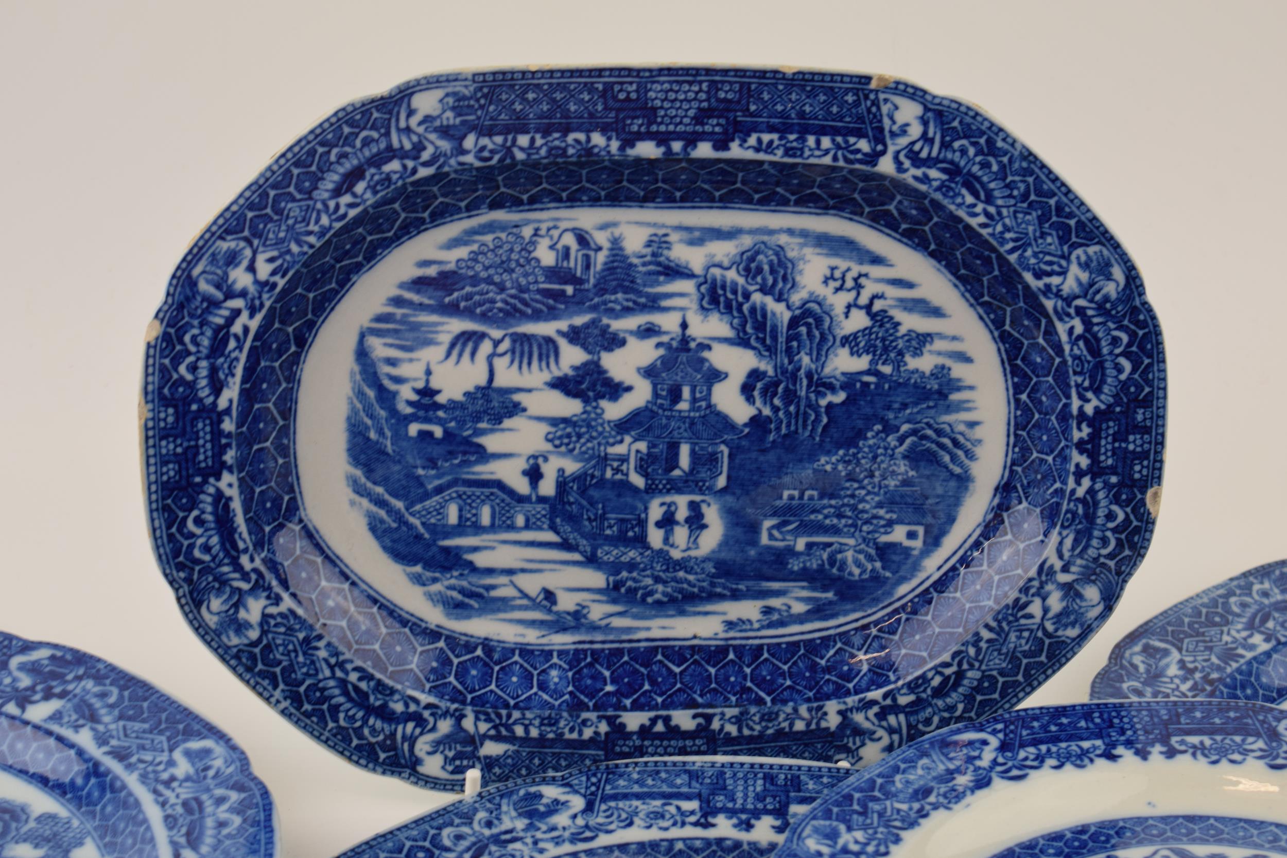 A group of late 18th century pearlware blue and white transfer-printed “Two Figures” pattern - Image 5 of 5