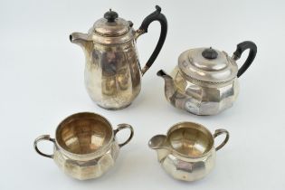 Hallmarked sterling silver tea set, Walker and Hall, Sheffield 1933, to include a teapot, a coffee