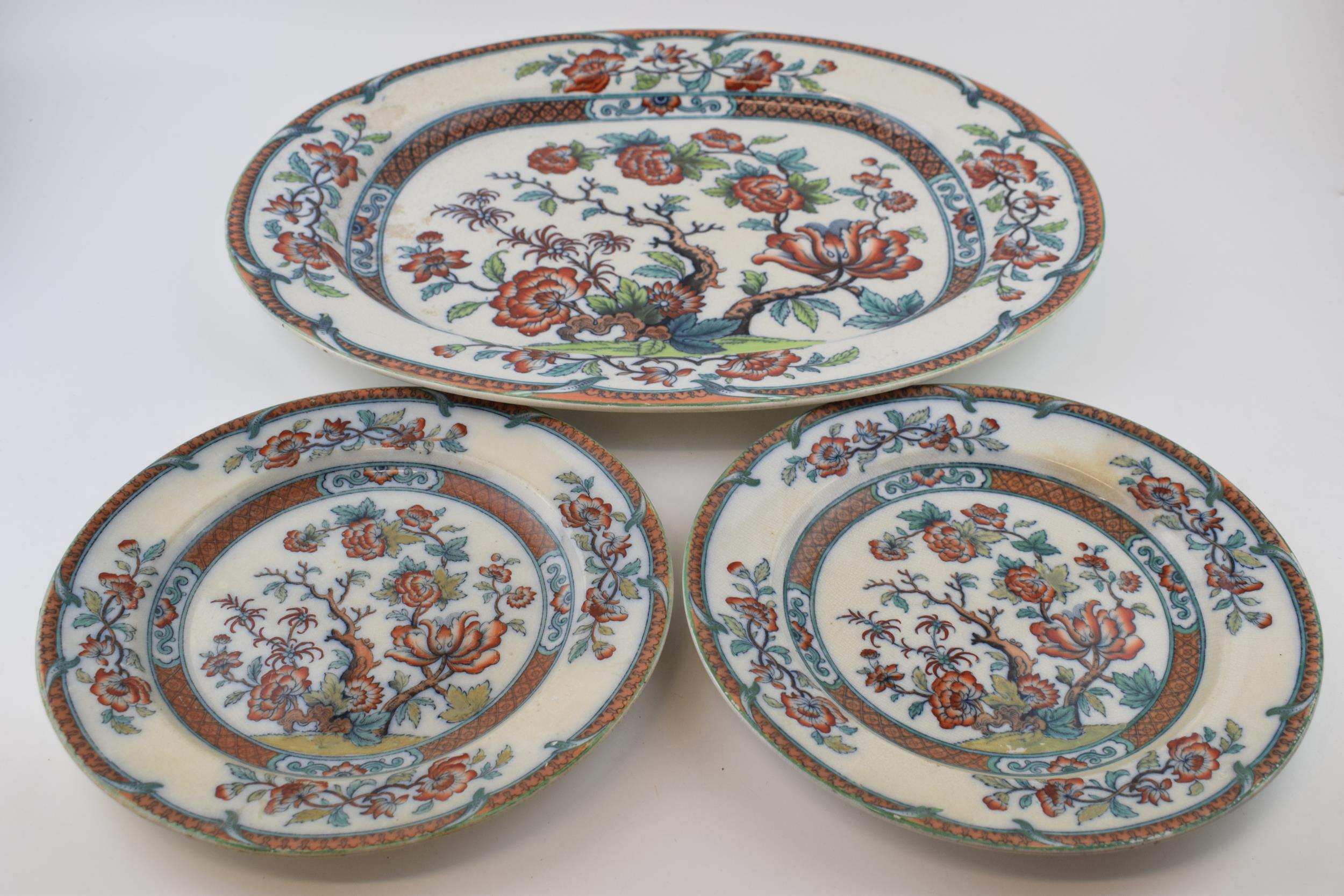 An early 19 th century transfer-printed and coloured iron stone china large floral design platter,