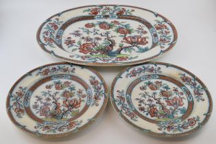An early 19 th century transfer-printed and coloured iron stone china large floral design platter,