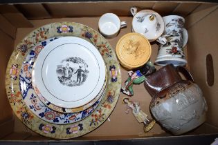 A group of mostly early 19 th century British ceramics, to include: bat printed, hand- painted