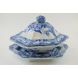 An early 19th century blue and white transfer-printed Masons Ironstone China Blue Pheasant pattern