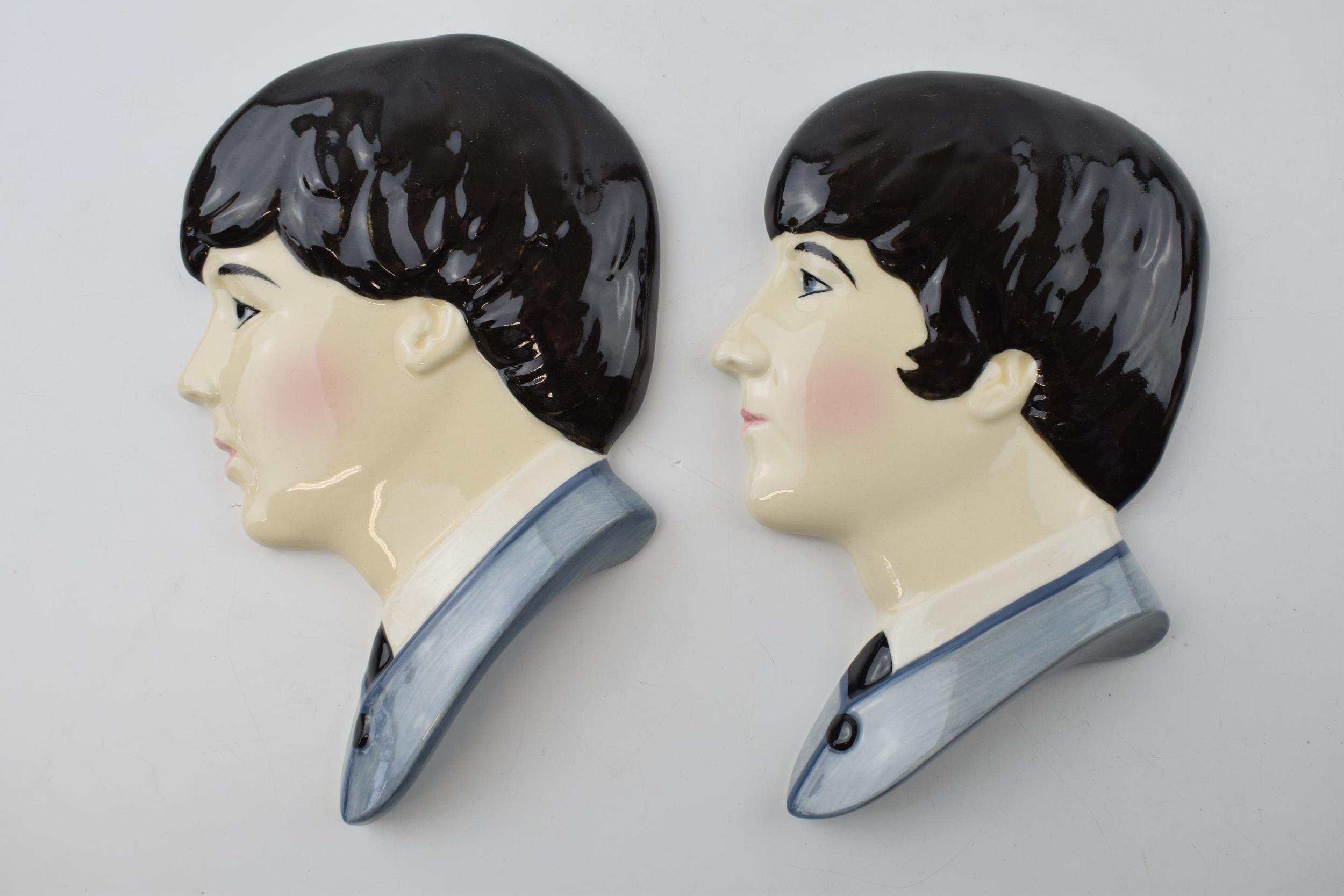Moorland Pottery Beatles face wall plaques: Lennon and McCartney (2). In good condition with no