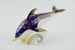 Royal Crown Derby paperweight in the form of an 'Dolphin', first quality, gold stopper, Height