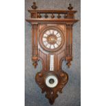 Vienna style clock with integrated barometer and thermometer. Height 89cm. In good original