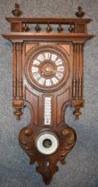 Vienna style clock with integrated barometer and thermometer. Height 89cm. In good original