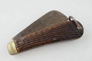 Horn handled pruner knife by Meakin & Co, Sheffield. With original eye loop. Length 11cm. (not