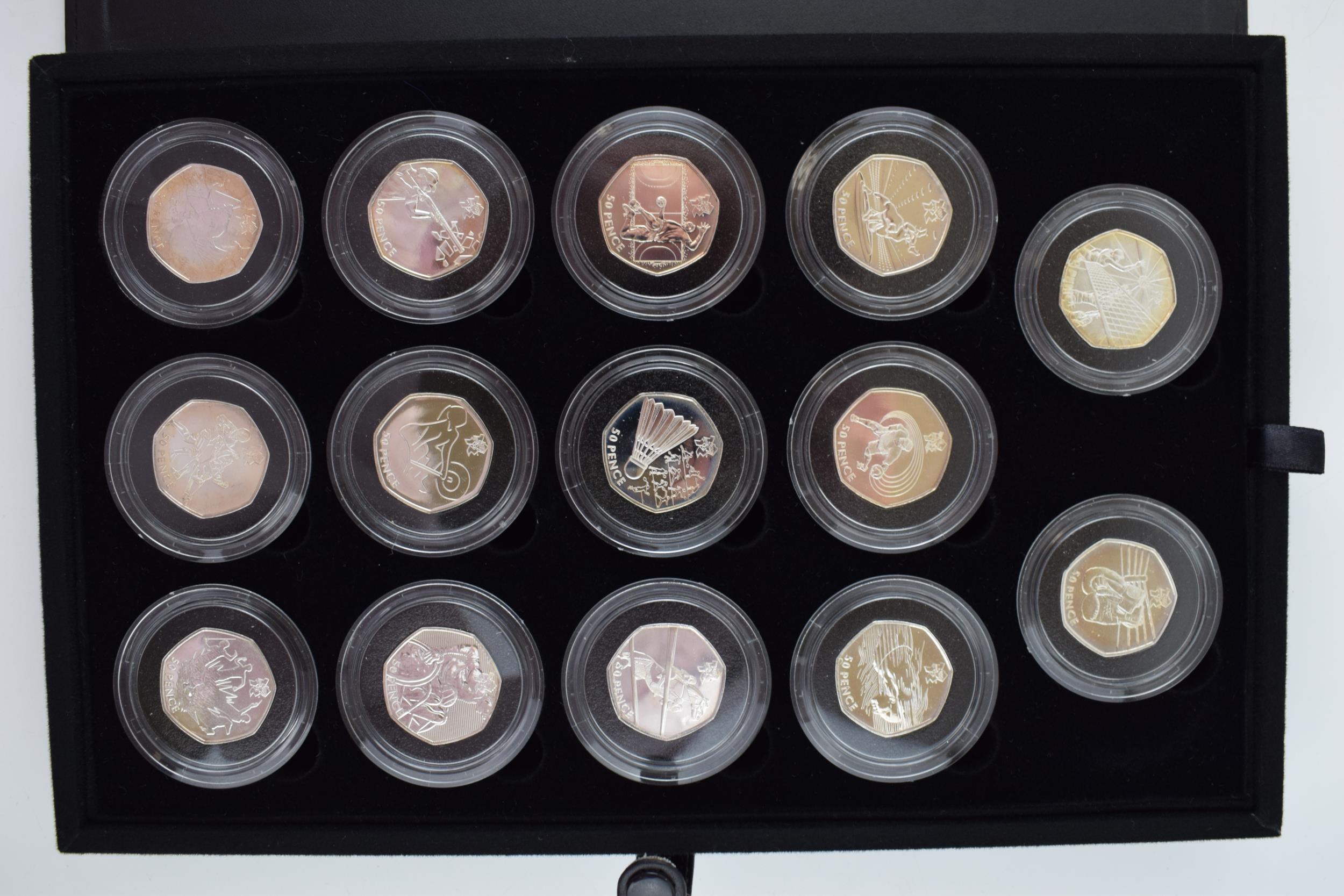 Royal Mint silver proof London 2012 Olympic 50p collection, 29 in total, in Original Case with - Image 2 of 6
