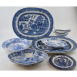 A group of early 19 th century blue and white transfer-printed wares, to include: two Willow pattern
