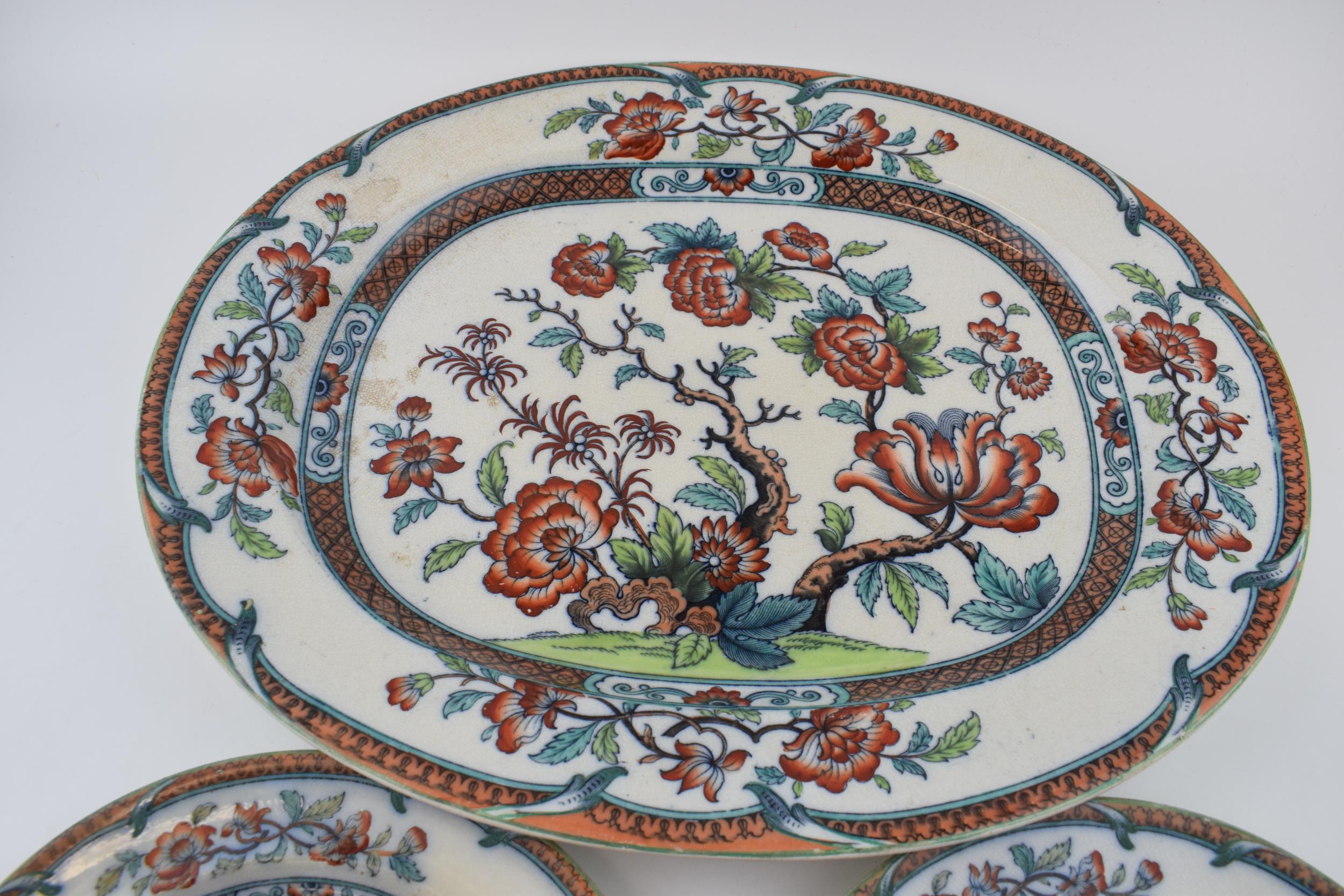An early 19 th century transfer-printed and coloured iron stone china large floral design platter, - Image 4 of 5