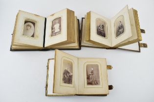 A collection of Victorian photograph albums with contents, leather bound with brass fittings. Period