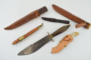 A collection of fixed blade hunting style sheath knives to include examples 'Made in Norway', 'P.