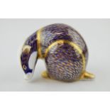 Royal Crown Derby paperweight in the form of an 'Badger, first quality, gold stopper, Height 7cm. In