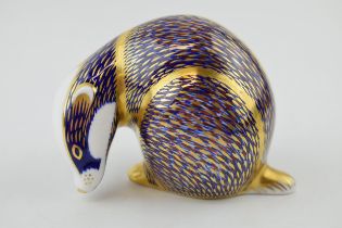 Royal Crown Derby paperweight in the form of an 'Badger, first quality, gold stopper, Height 7cm. In