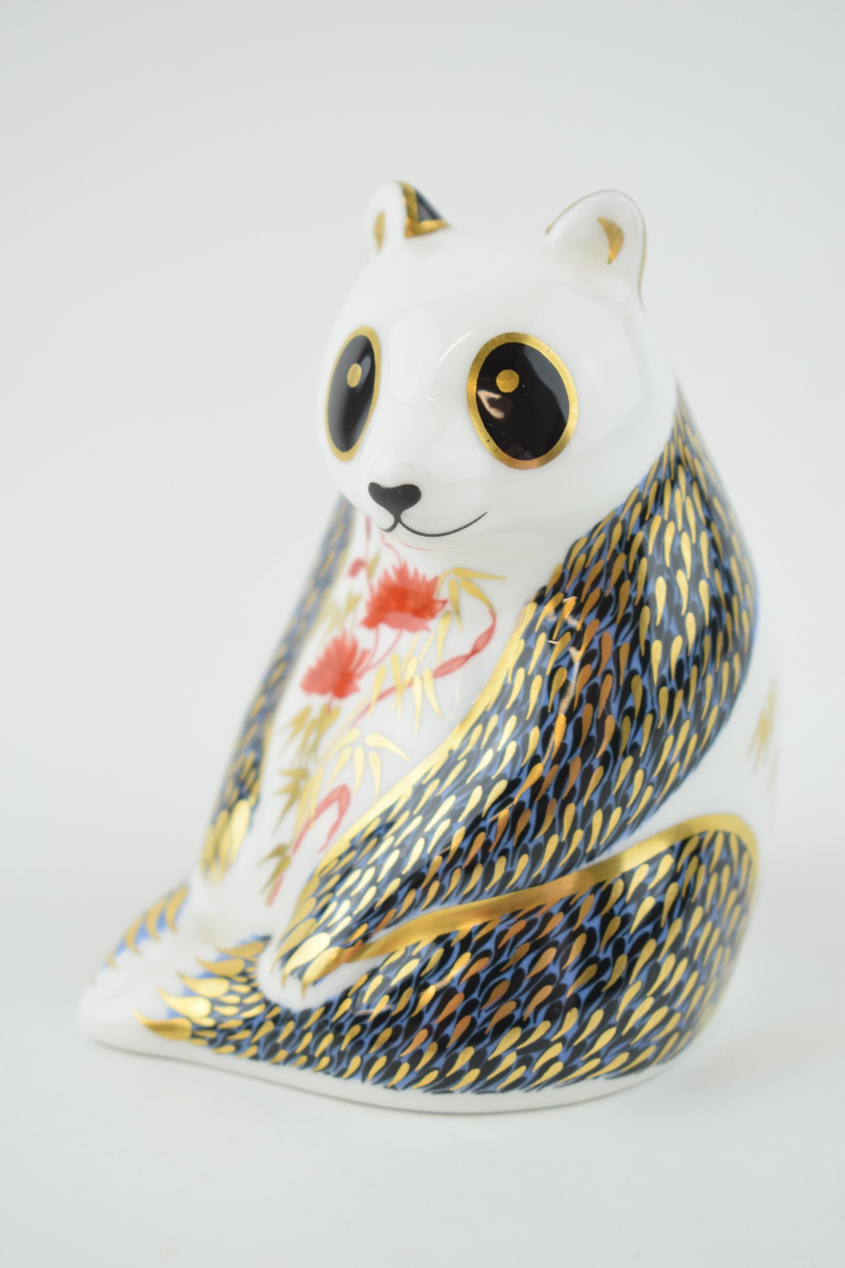 Royal Crown Derby paperweight in the form of a 'Panda', first quality, gold stopper, Height 11cm. In