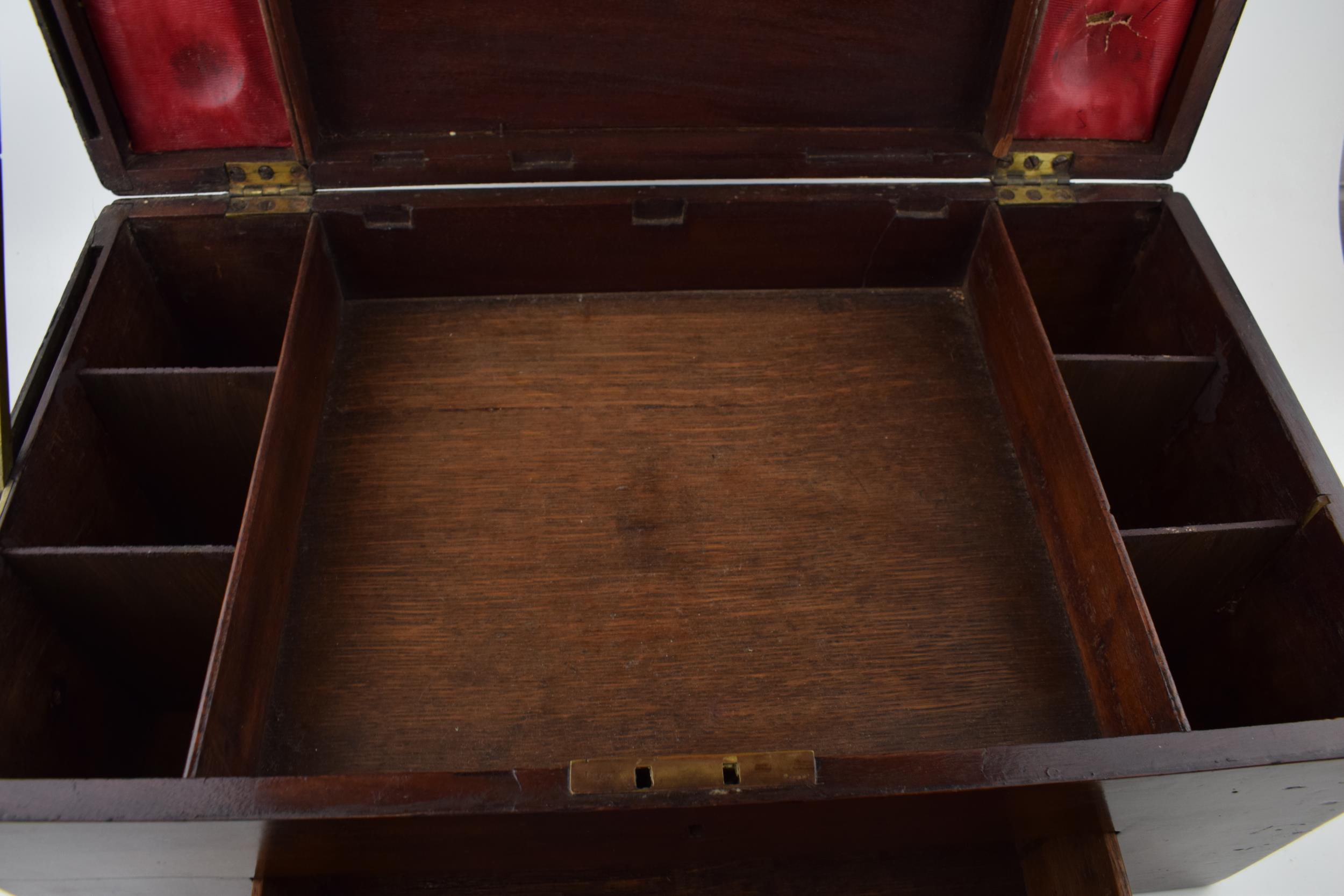 19th century mahogany apothecary box with fitted interior with space for 6 bottles, with brass - Image 5 of 5