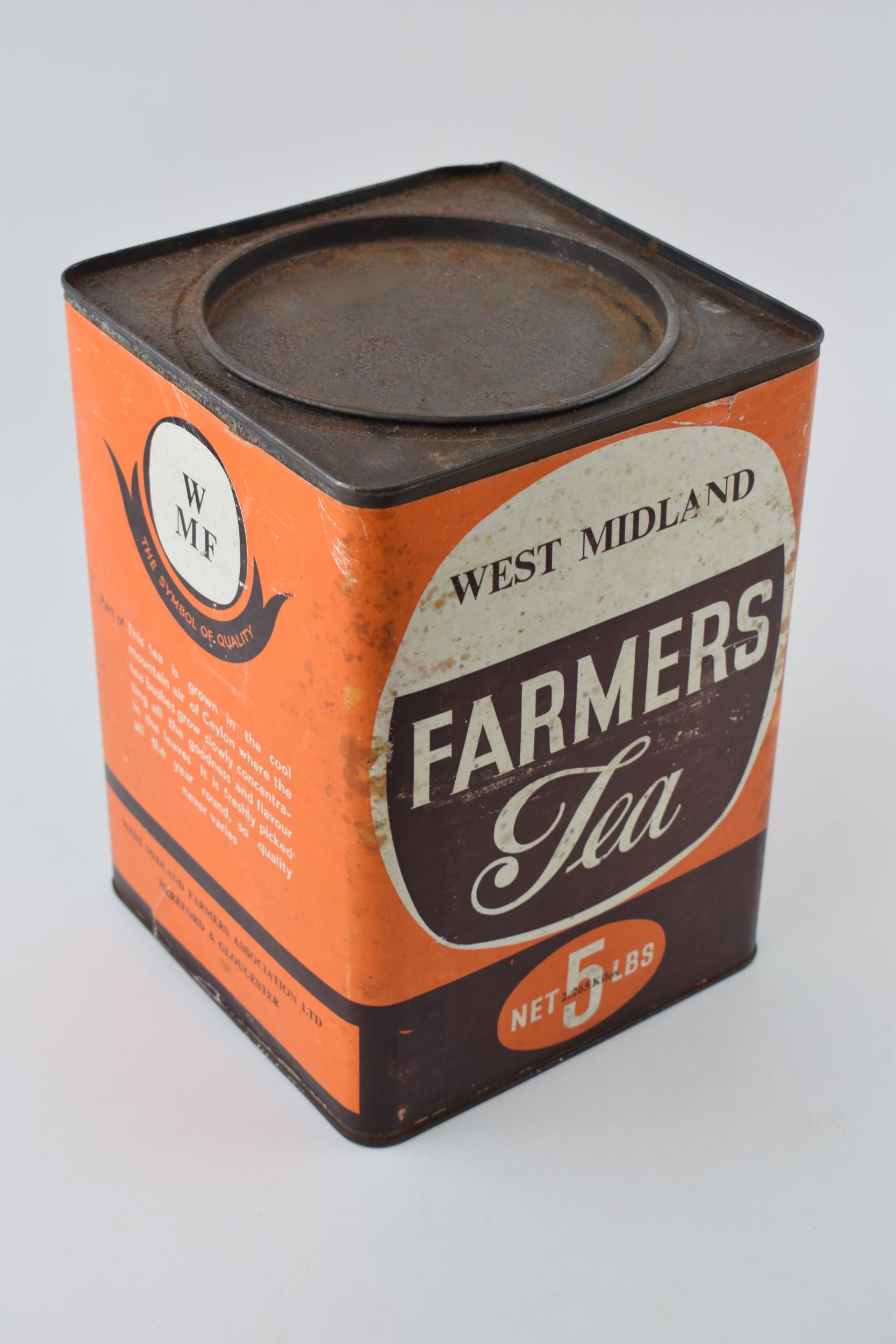 Vintage West Midlands Farmers Tea 5 lbs tin, 23.5cm tall, with original stickers. - Image 2 of 4