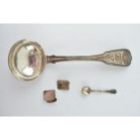 A Georgian silver ladle together with a pair of silver cufflinks and a salt spoon. (Weight 91.4