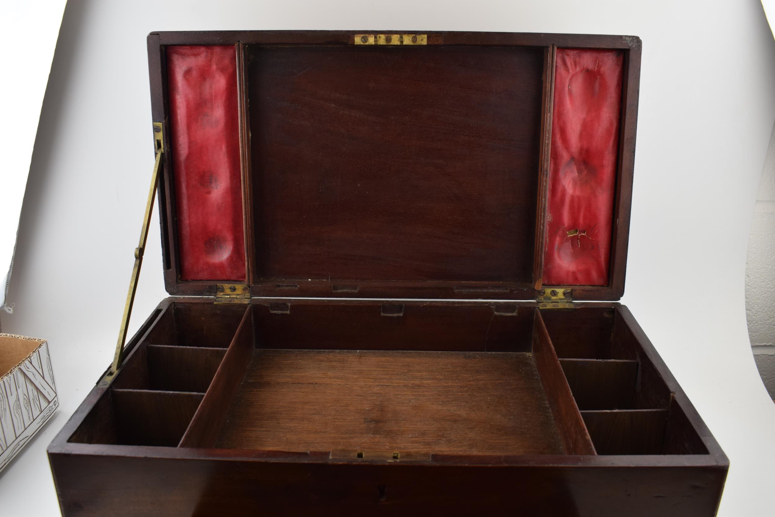 19th century mahogany apothecary box with fitted interior with space for 6 bottles, with brass - Image 4 of 5