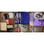 A collection of silver-plated items to include boxed vintage and antique cutlery sets, boxed sets of