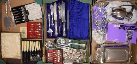 A collection of silver-plated items to include boxed vintage and antique cutlery sets, boxed sets of