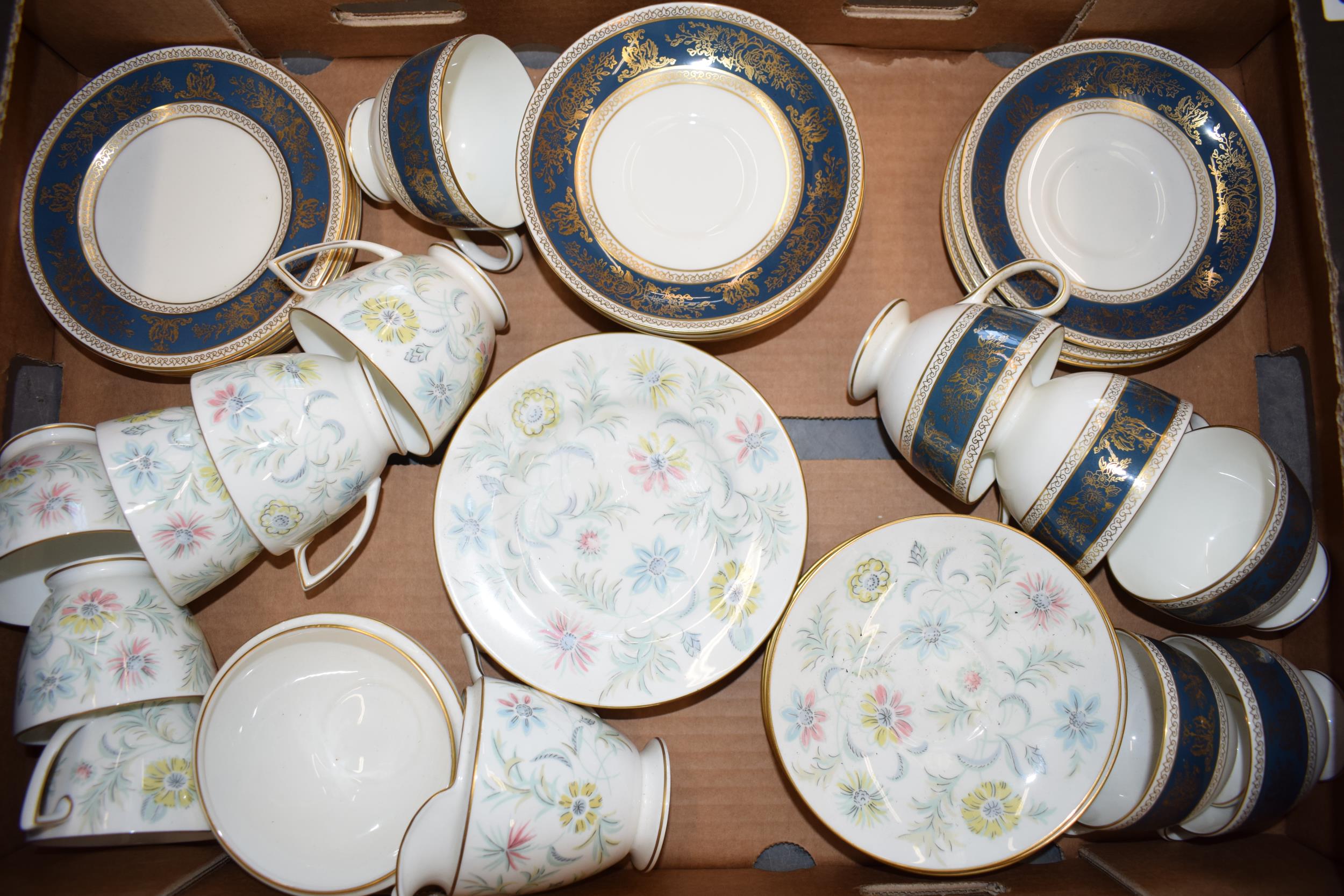 Part tea services to include Wedgwood Columbia and Minton Vanessa (Qty). Condition generally good