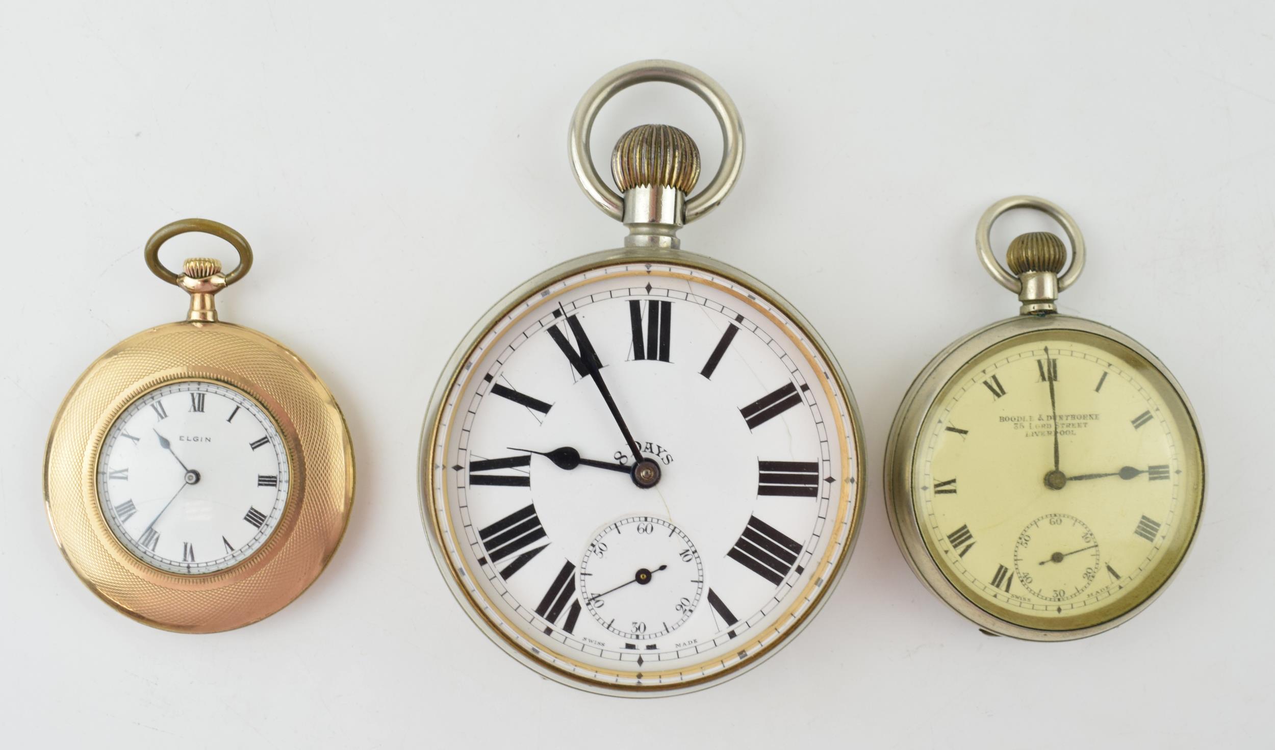 A collection of pocket watches to include a Goliath model with an 8 day Swiss movement, subsidiary