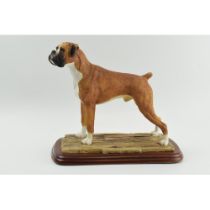 Border Fine Arts Margaret Turner standing boxer dog, on wooden base, 31cm long. In good condition