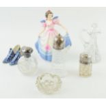 A Royal Doulton figure 'Angela' HN 3419 together with a collection of silver topped antique glass