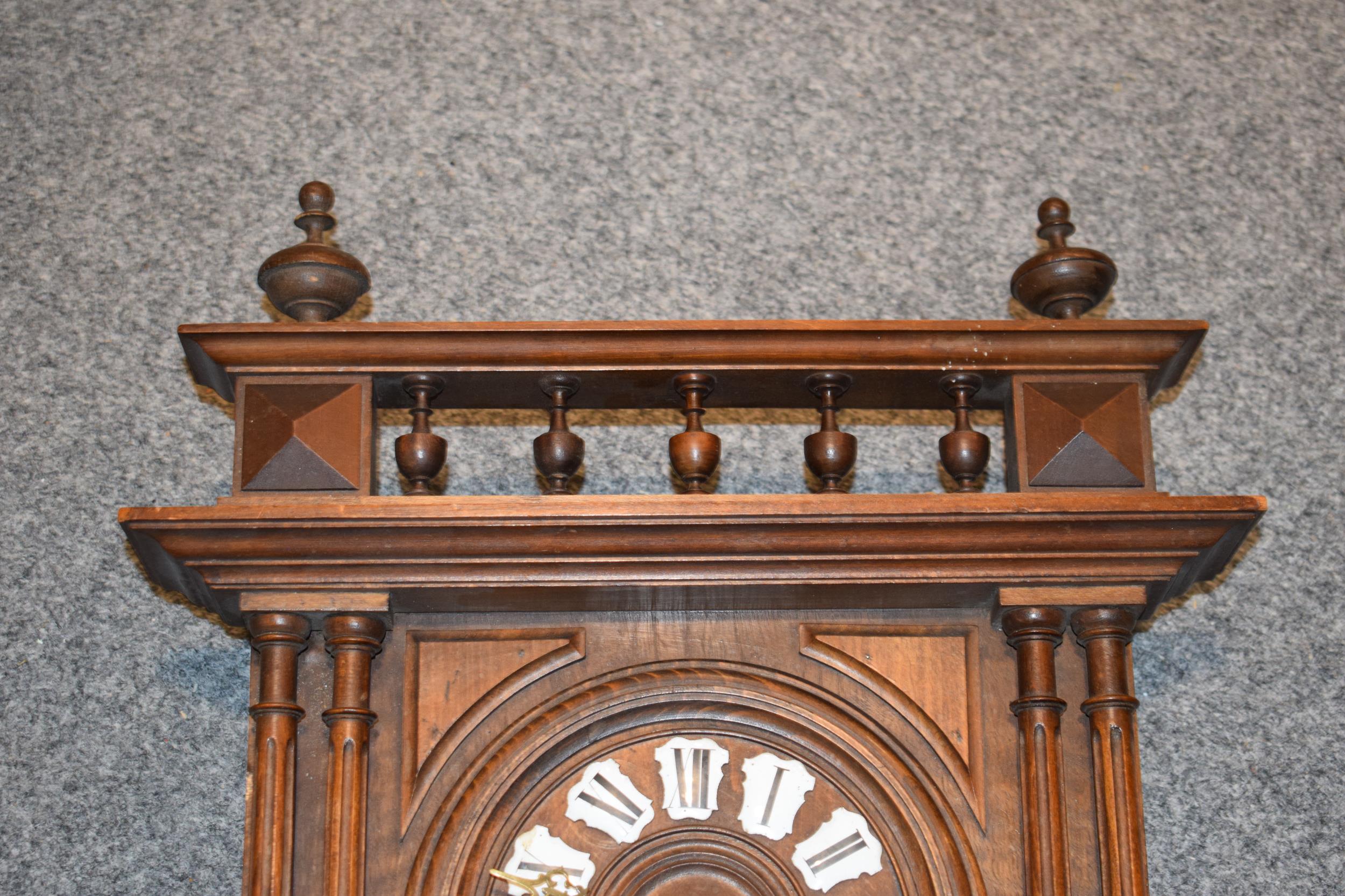 Vienna style clock with integrated barometer and thermometer. Height 89cm. In good original - Bild 2 aus 6