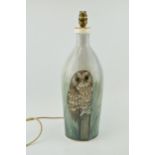 A large Stuart Bass pottery lampbase, decorated with an owl amongst long grass, 41cm tall exc