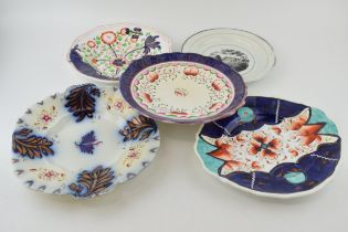 A group of early 19 th century Gaudy Welsh and Dutch type wares with a bat printed plate (5).