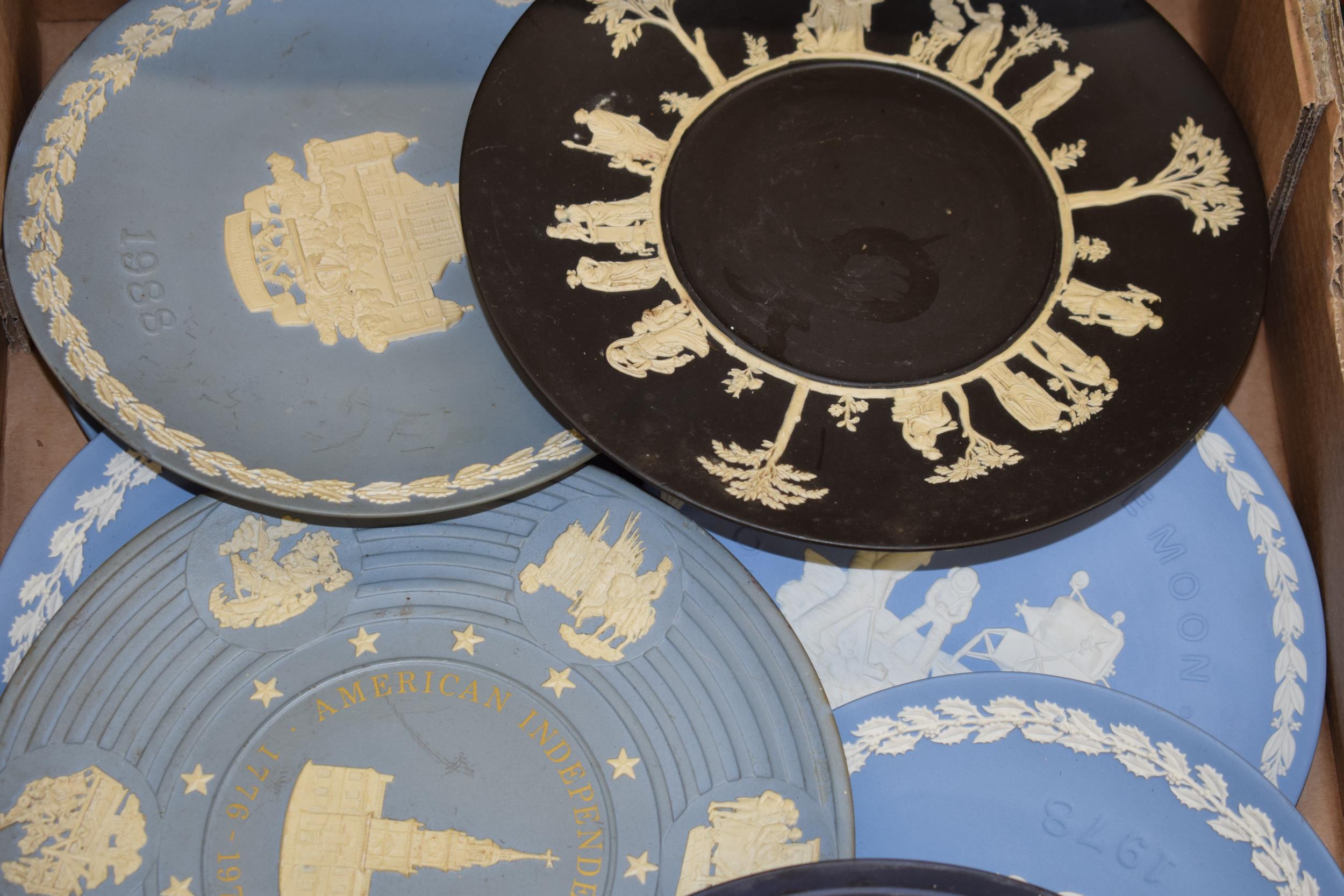 Wedgwood Jasperware plates in colours such as blue, cobalt blue and black in varying patterns and - Image 2 of 4