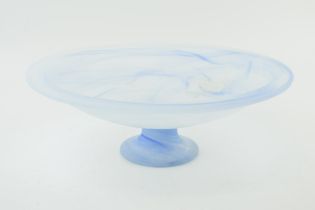 A 20th century iridescent glass pedestal bowl with swirling decoration, 32cm diameter. In good