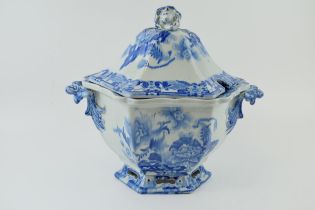 An early 19th century blue and white transfer-printed Masons Ironstone China Blue Pheasant pattern