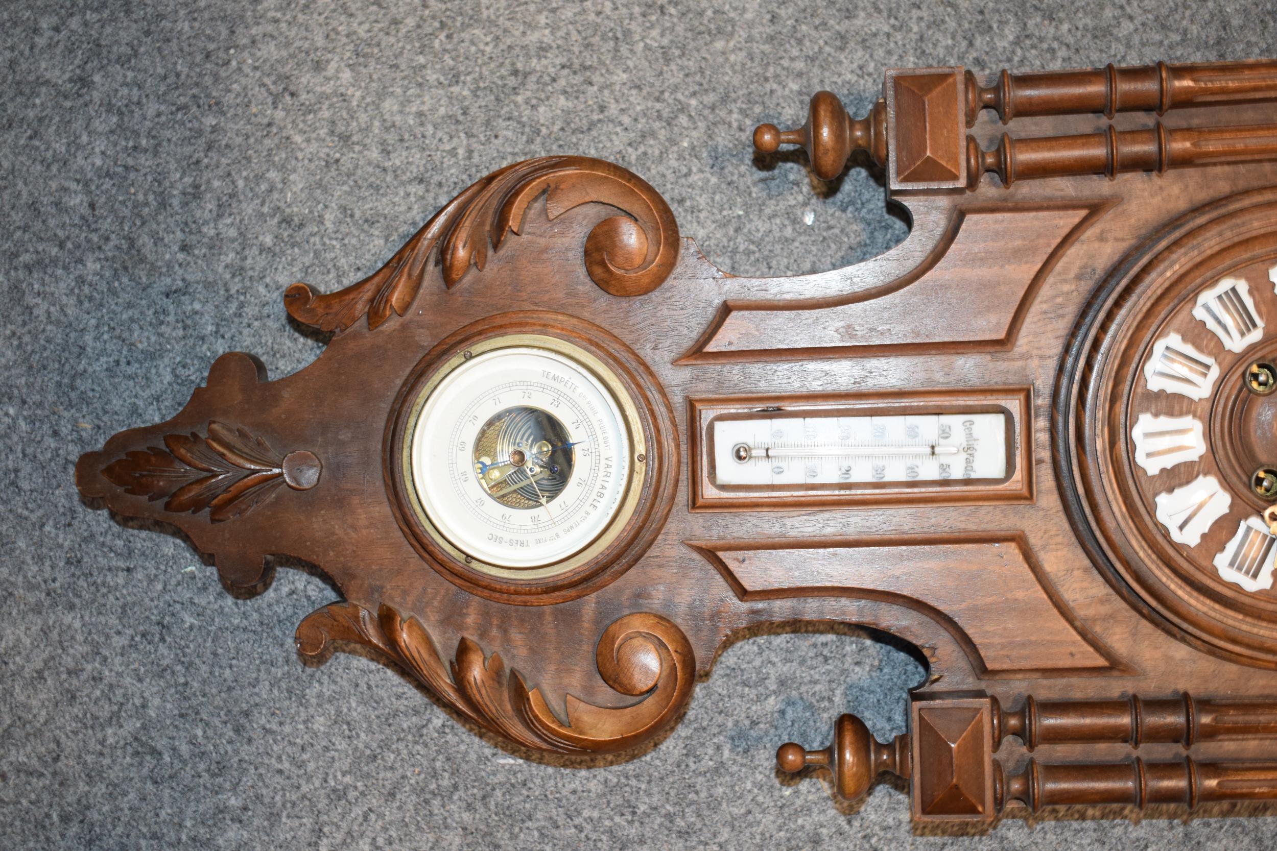 Vienna style clock with integrated barometer and thermometer. Height 89cm. In good original - Bild 4 aus 6