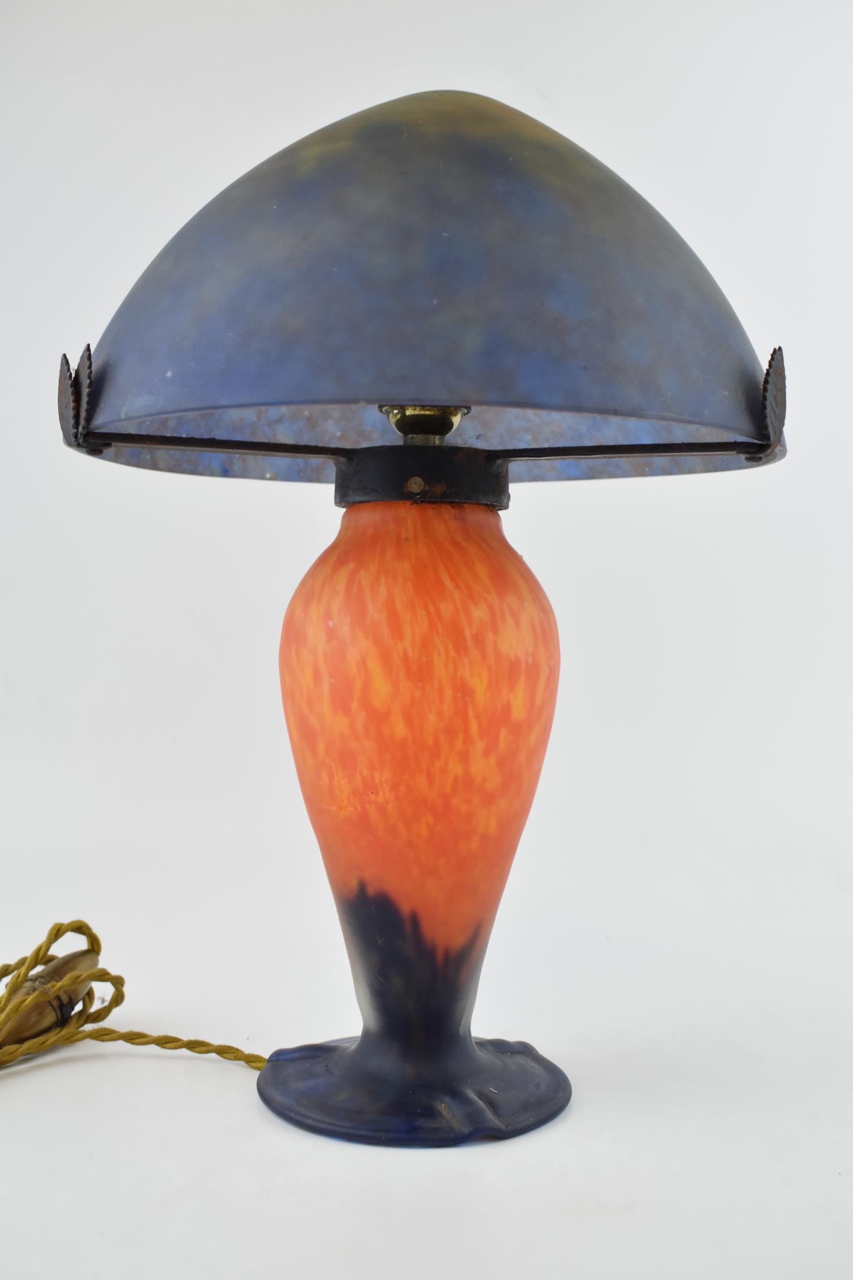 A Muller Freres glass table lamp and shade, Art Deco, shade and lamp stand signed, 'Muller Freres