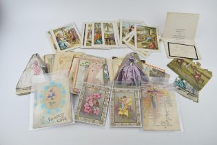 A collection of vintage greeting cards and scraps including 42 biblical scenes, including one hand