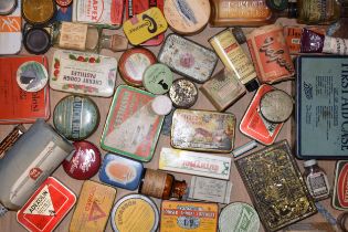 An intersting collection of advertising tins and boxes largely related to home remedies and first