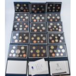 A collection of Royal Mint cased proof sets to include 1989, 1992, 1983, 1995, 1984, 1988, 1987,